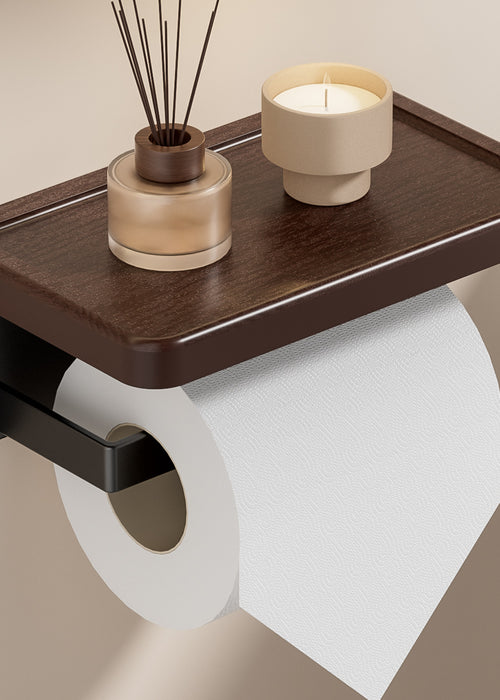 Walnut Wood Grain Bathroom Paper Towel Holder Wall Mount Storage Rack
