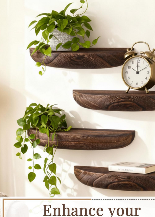 Solid Wood Semi-Circular Floating Wall Shelf Set