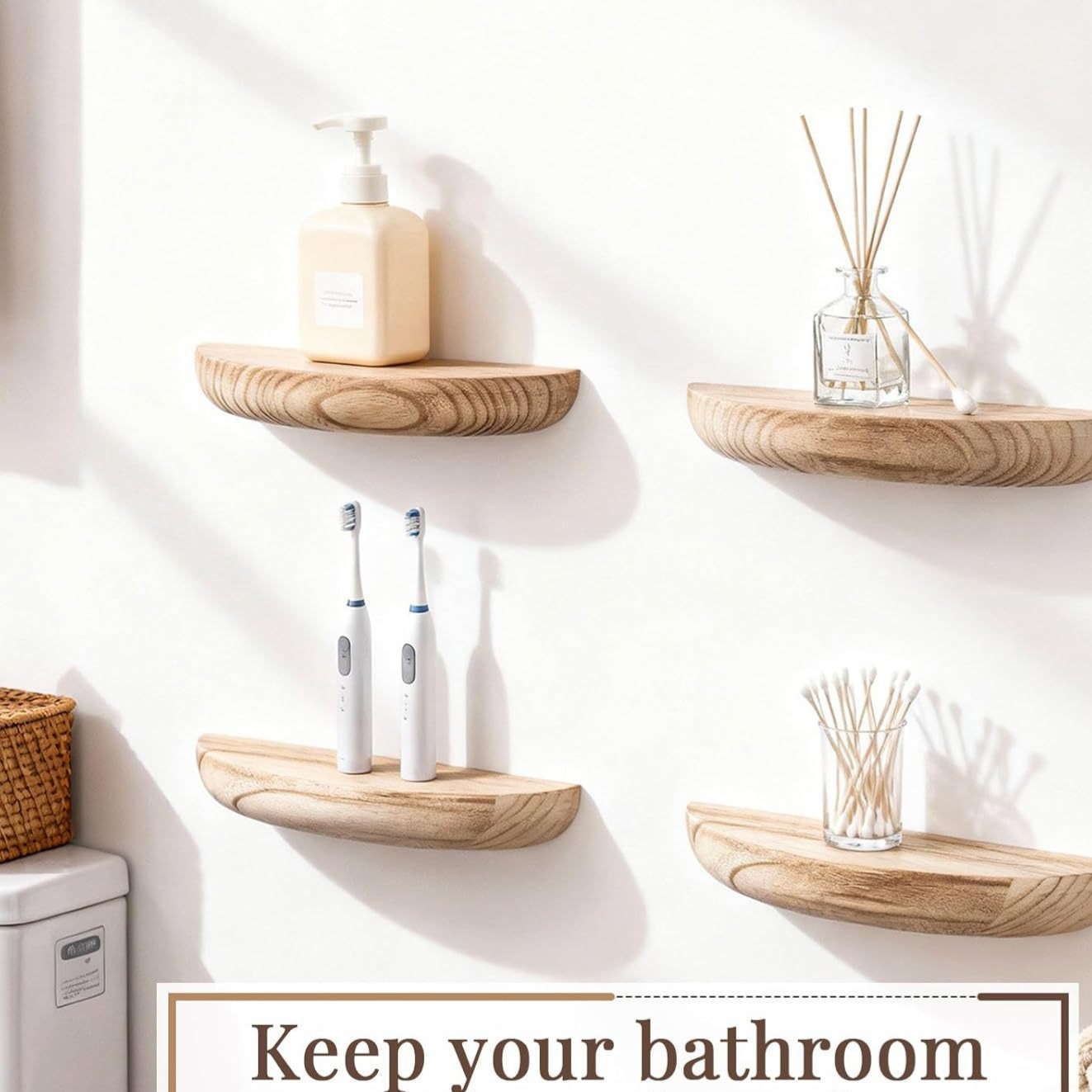 Solid Wood Semi-Circular Floating Wall Shelf Set