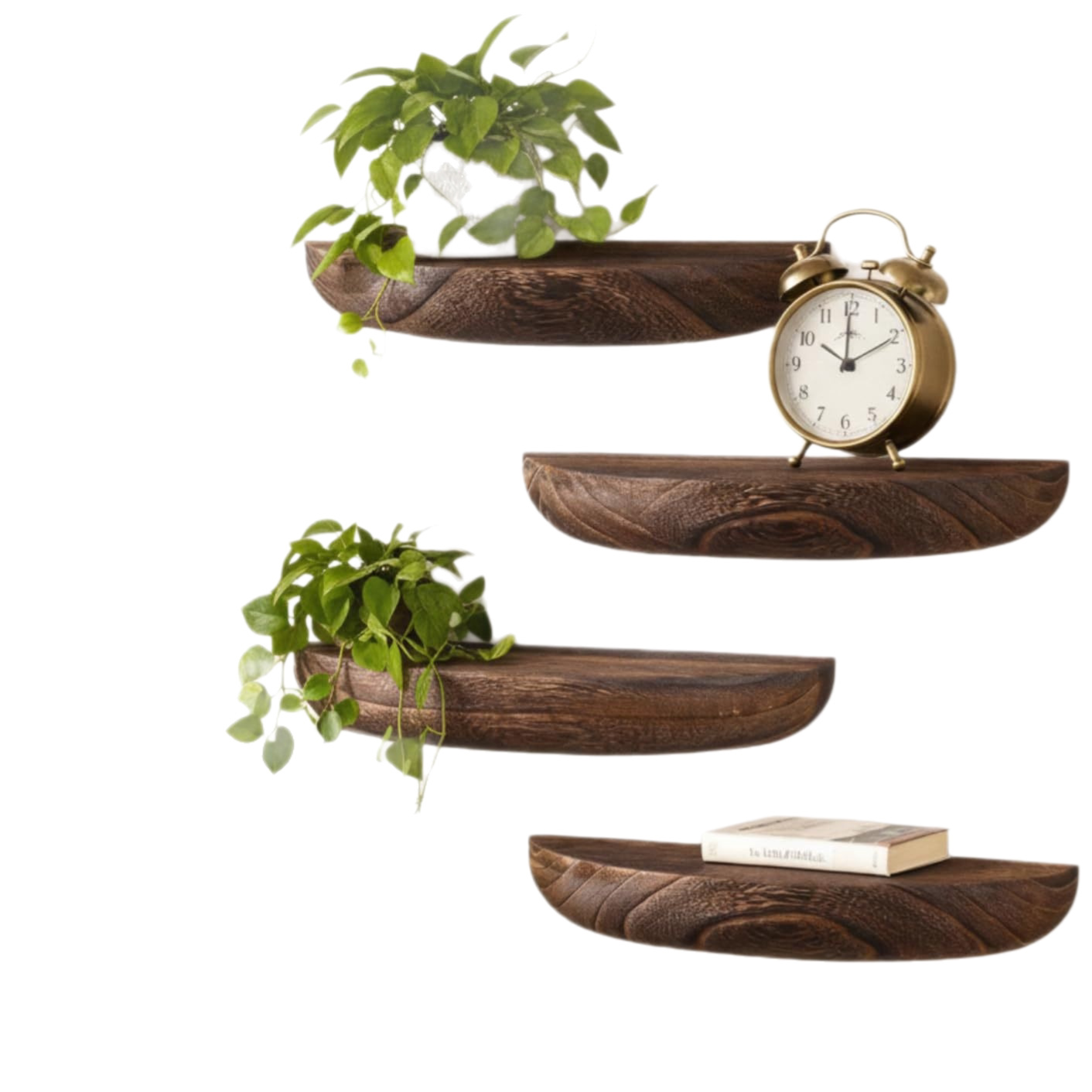 Solid Wood Semi-Circular Floating Wall Shelf Set
