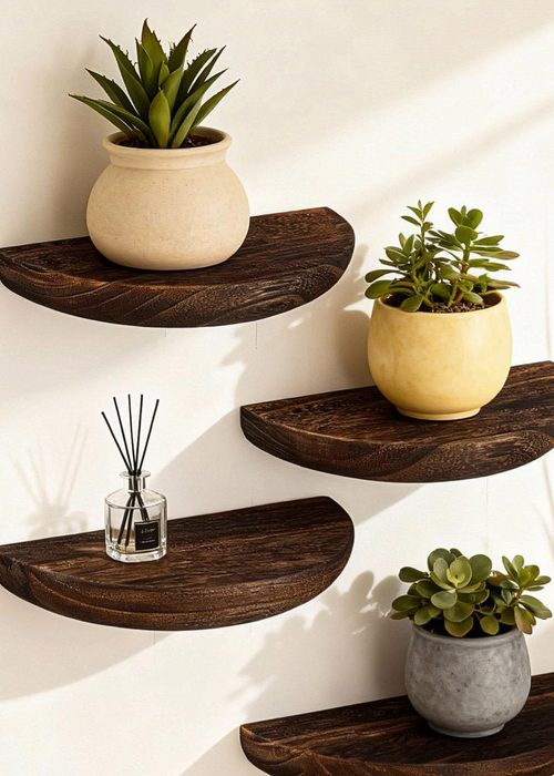 Solid Wood Semi-Circular Floating Wall Shelf Set
