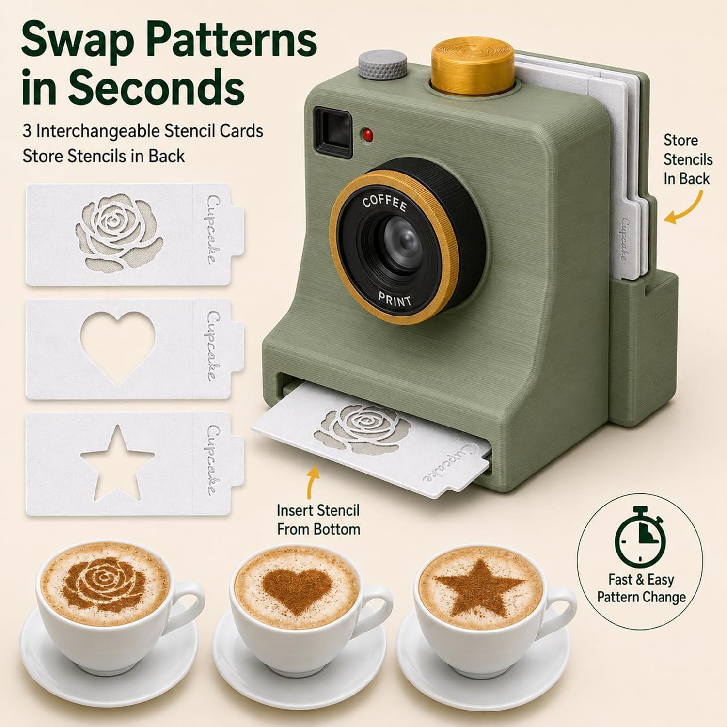 Manual Coffee Art Printer with 3D Design