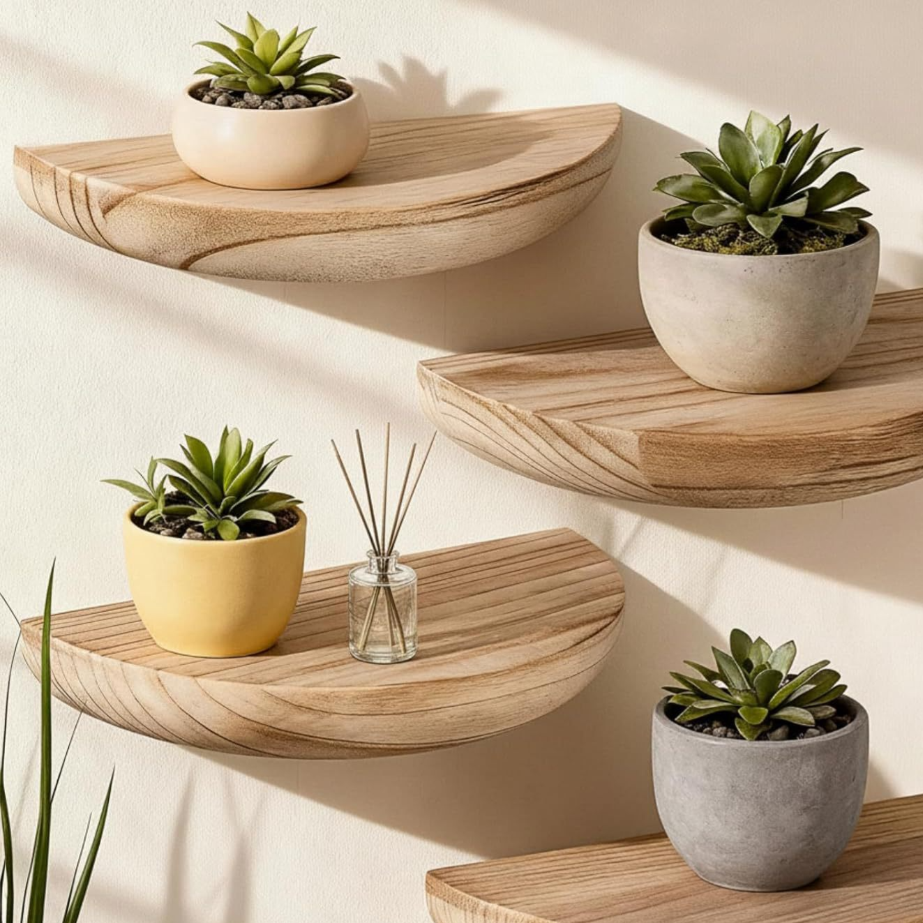 Solid Wood Semi-Circular Floating Wall Shelf Set