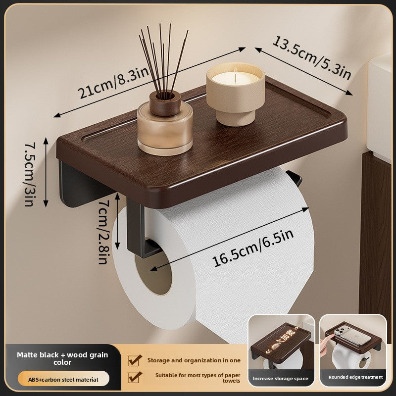 Walnut Wood Grain Bathroom Paper Towel Holder Wall Mount Storage Rack